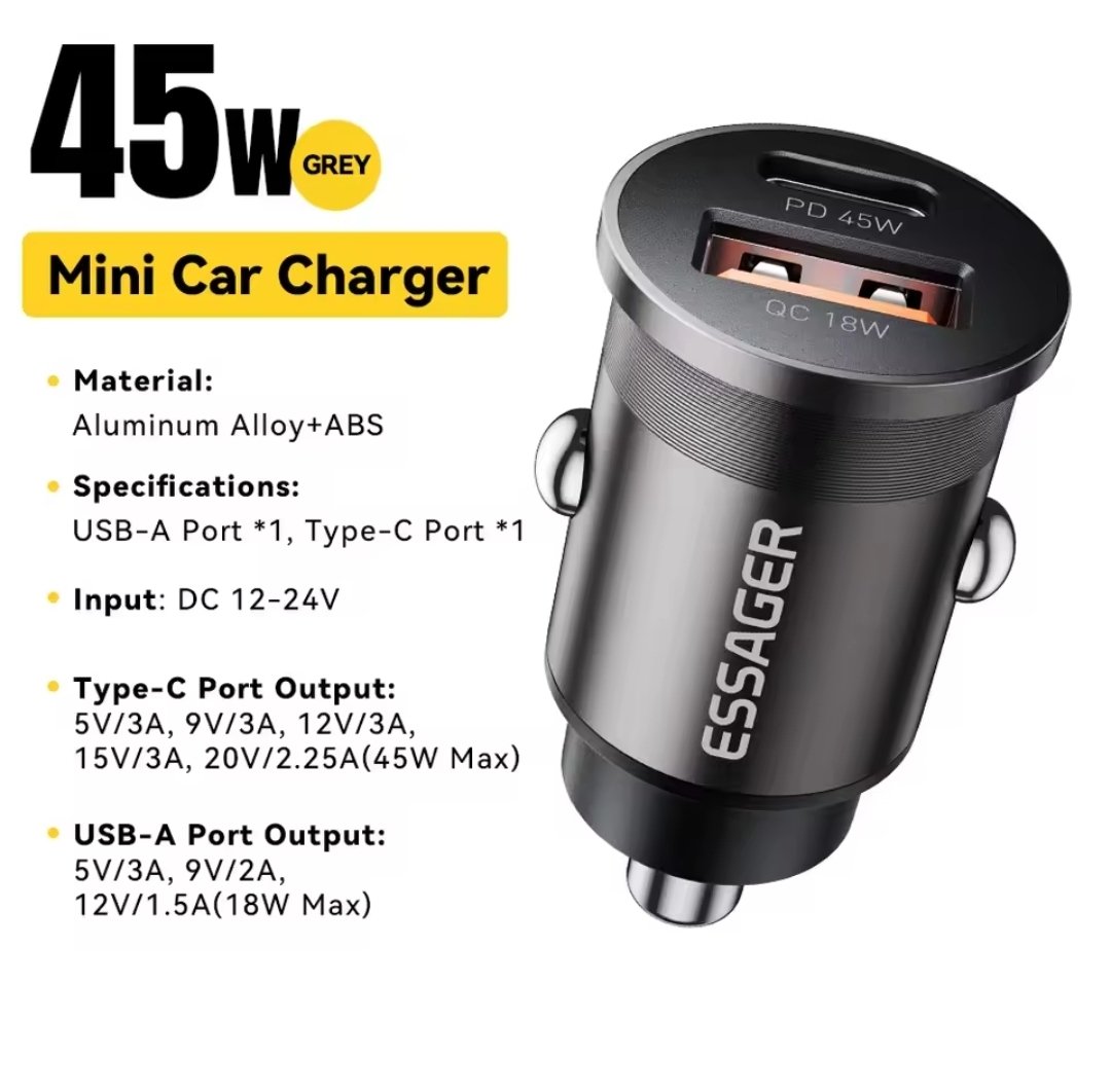 Cargador de Auto ESSAGER 45W (Sin Cable)