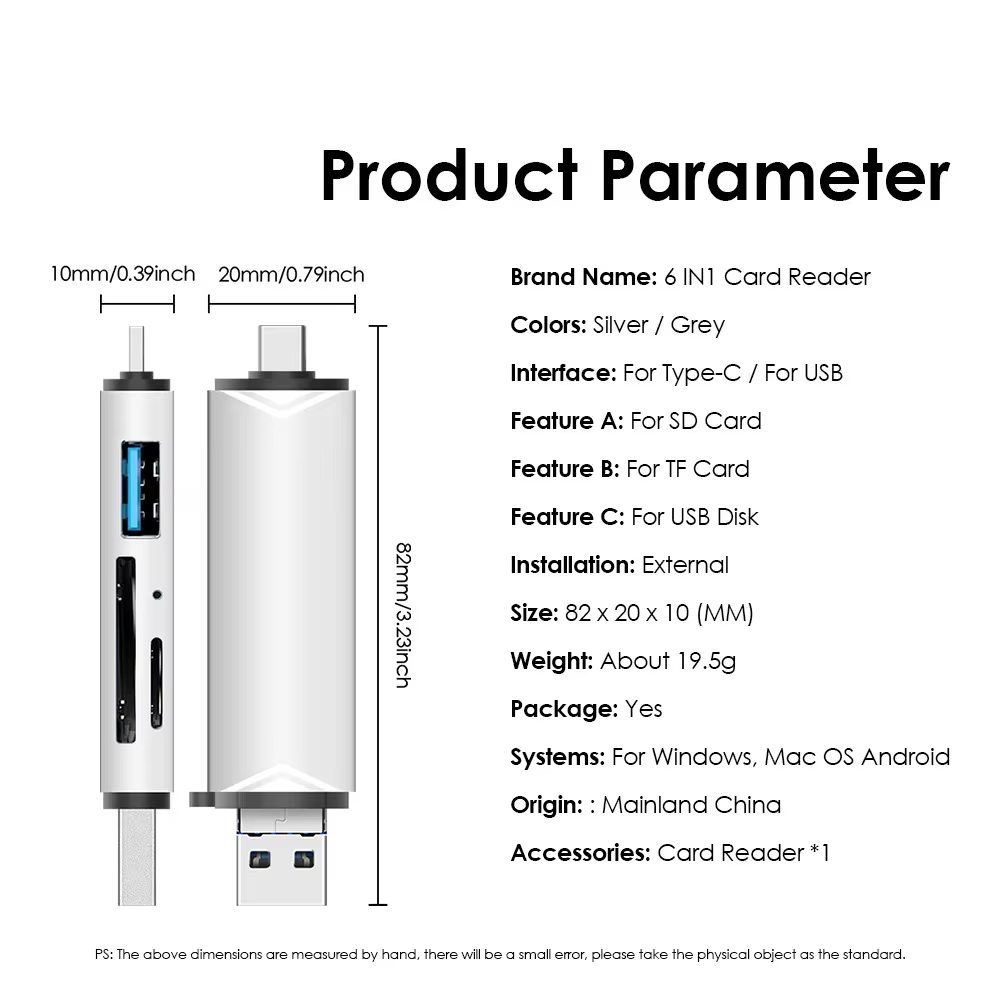 Lector de Tarjetas 6 en 1 USB 3.0 + Type-C — Adaptador Multifunción - Imagen 2