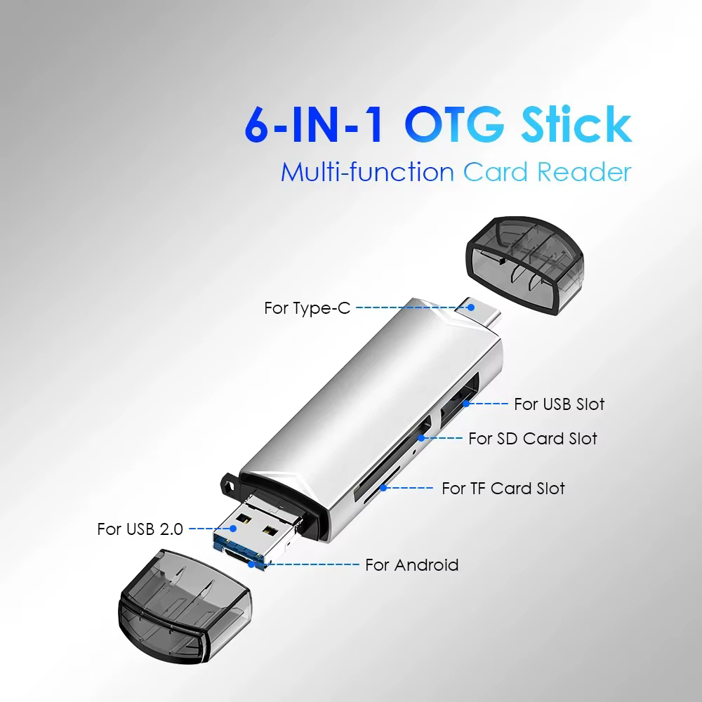 Lector de Tarjetas 6 en 1 USB 3.0 + Type-C — Adaptador Multifunción