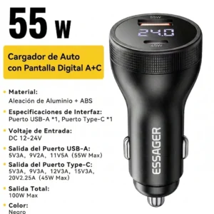 Cargador de Auto ESSAGER 55W (Sin Cable)